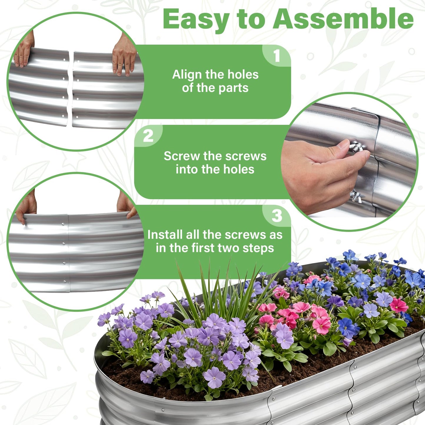 TATAANTY Galvanized Raised Garden Bed for Outdoor: 4X2X1ft Durable Metal Vegetable Plant Container Kit - Oval Planter Box for Gardening Flower Trough