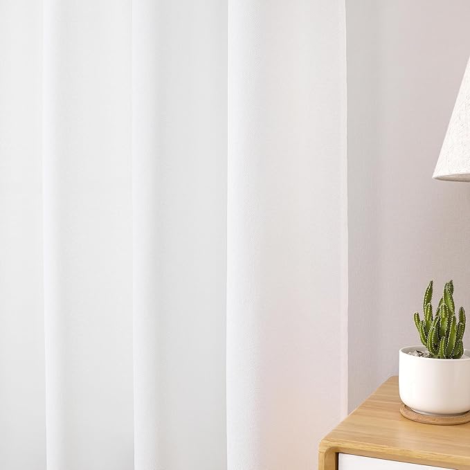 Tollpiz Linen Curtains Living Room Rod Pocket Semi Sheer Curtain Burlap Light Filtering Thick Linen Drapes for Bedroom, 38 x 63 inches Long, White, Set of 2 Panels