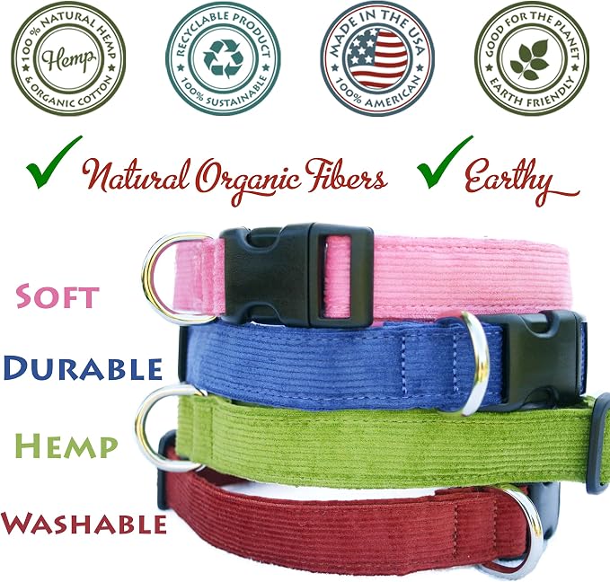 Hemp Corduroy Dog Collar - No Pattern (1" Extra Large, Blue)