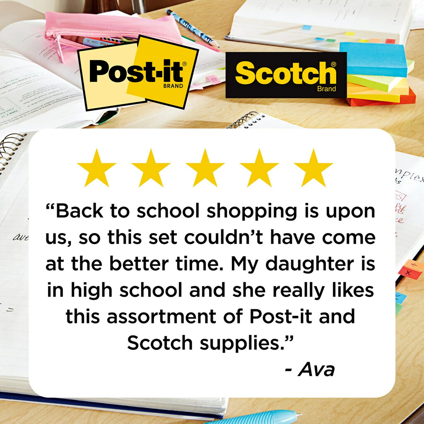 Scotch and Post-it brand office essentials kit, business and teacher supplies set with super sticky notes, super hold tape, magic tape, flags, sharp scissors, multicolor