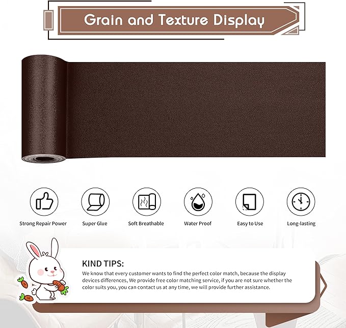 KING MOUNTAIN Leather Repair Patch, 4 x 63 Inches self Adhesive Leather Repair