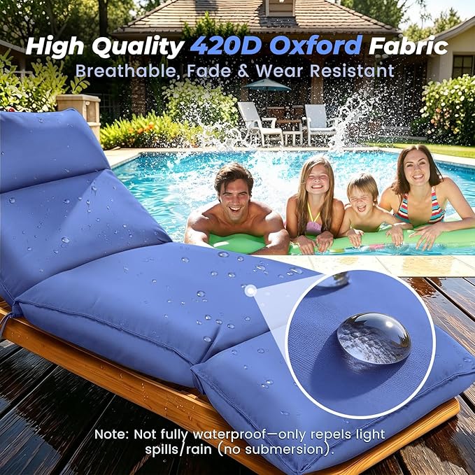 Outdoor Chaise Lounge Chair Cushion, Waterproof Non-Slip Patio Chaise Lounge