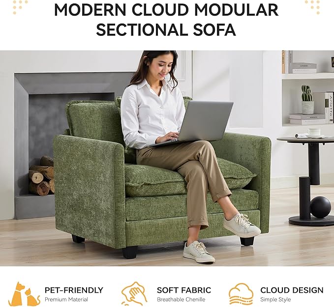 WUTUTUEE 41'' Modern Chenille Oversized Chair, Upholstered Accent Living Room