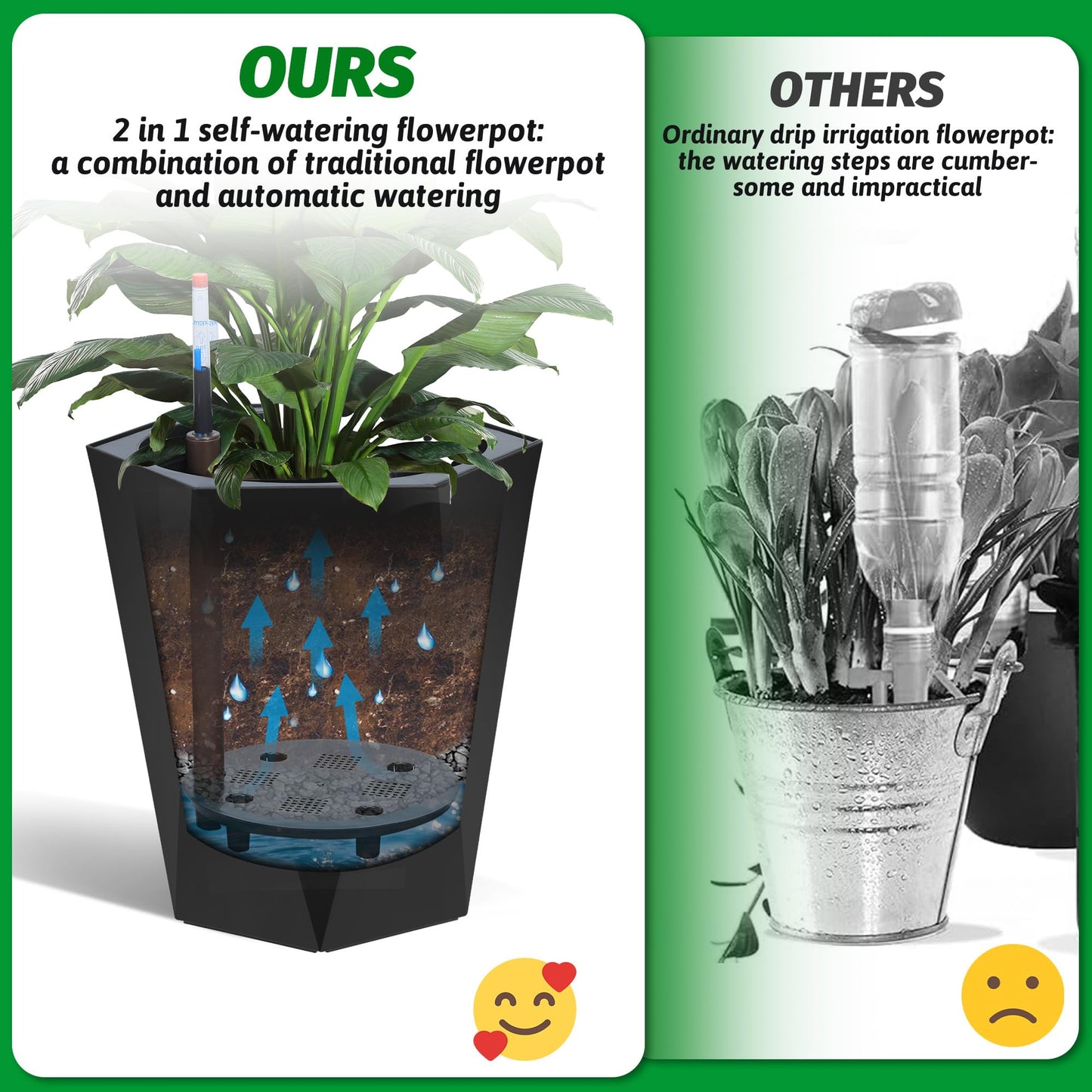Garvee 16" Tell Planters Set of 2, Self-Watering Planters, Planters for Outdoor Plants, Plants Pot with Water Level Monitor for Patio, Porch, Living Room, Home Office