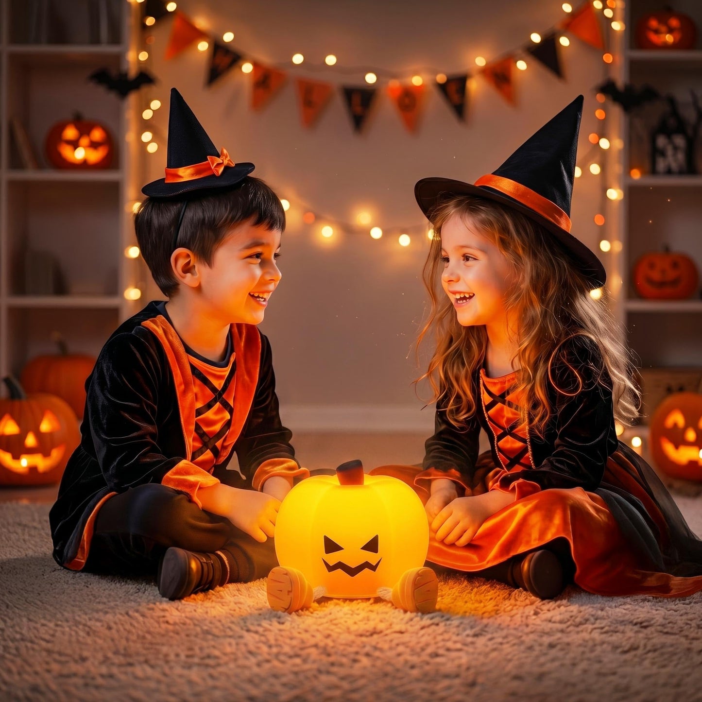BrizLabs Halloween Night Light, 2 Pack Rechargeable Dimmable Pumpkin Night Light, Grinning Pumpkin Bedside Touch Lamp, Tap Control Nightlight for Baby Nursery Toddler Women Kids Desk Halloween Decor