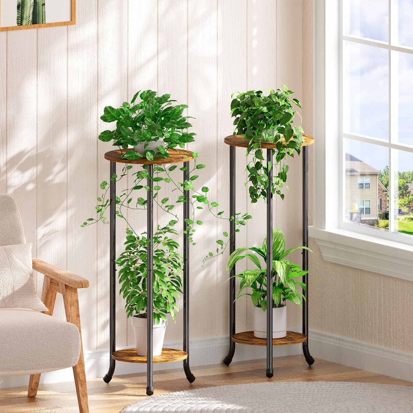 Simple Trending Plant Stand Indoor Outdoor, 29.4” Tall Flower Storage Plant Shelf Set of 2, Round Corner Display Rack for Balcony Garden Patio Living Room