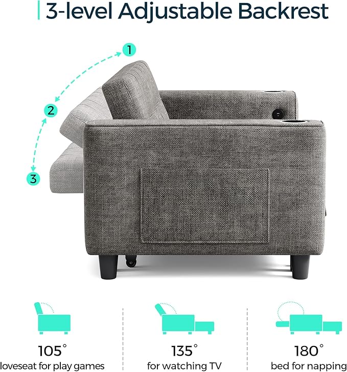 LINSY 54" Pull Out Couch with Charging Station, Small Sleeper Sofa Bed with Cup