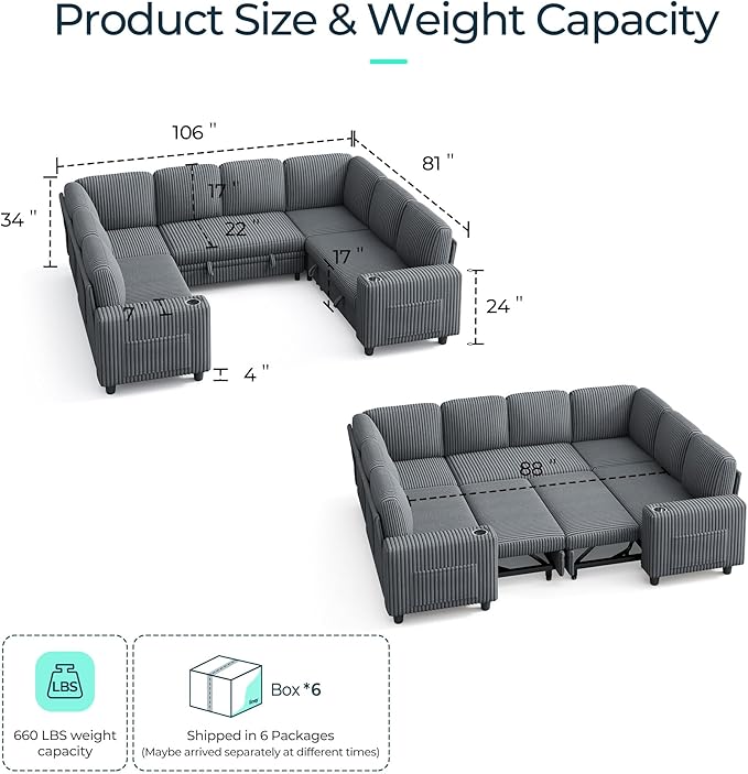 LINSY HOME Sectional Sleeper Sofa