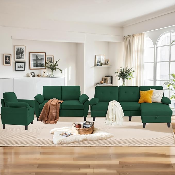 84" Convertible Sectional Sofa Set, 3 Seat L Shaped Couch