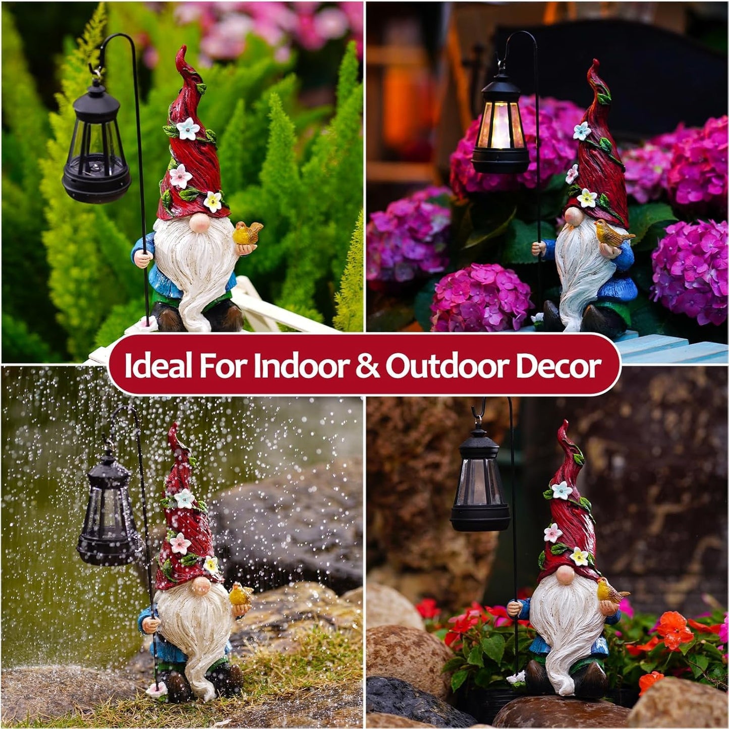 Pohabery Gnomes Outdoor Statue with Solar Lights,Solar Garden Gnomes Decorations for Yard Patio Outside Gnome Garden Decor, Gnomes Gifts for Women Mom