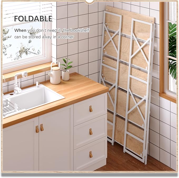 4NM Extra Wide 5 Tiers No Assembly Book Shelves, 51.2" H Folding Bookshelf
