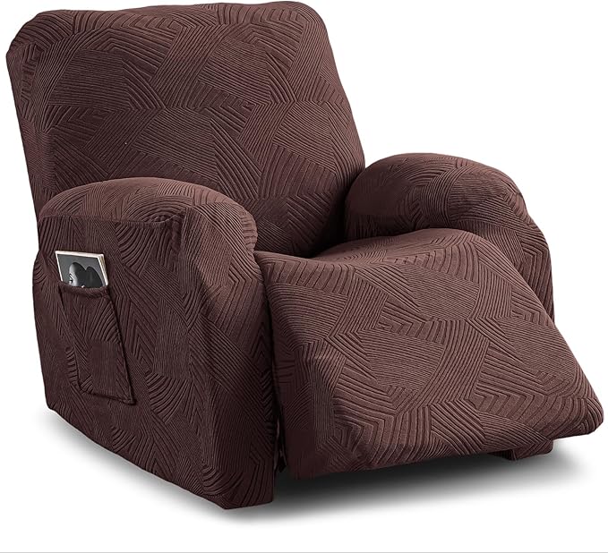 Recliner Chair Covers, 4-Piece Stretch Geometric Strokes Jacquard Reclining