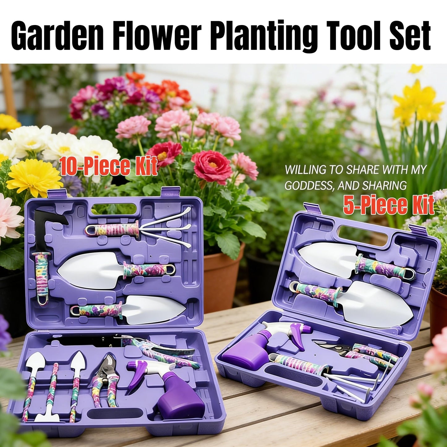 10-Piece Garden Tools Set - Heavy Duty Hand Gardening Kit: Shovel, Pruners, Trowel, Rake for Plant Care, Bonsai Trimming, Weeding & Yard Work (Purple)
