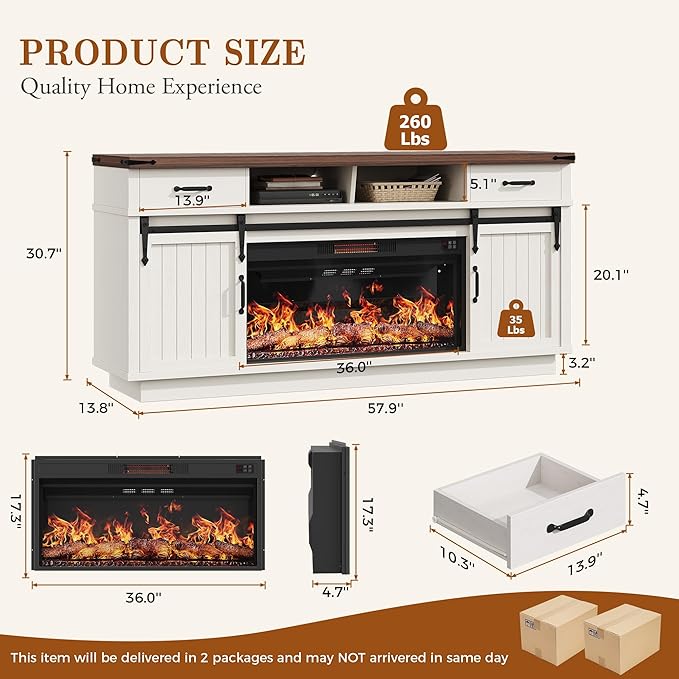 Jocoevol Fireplace TV Stand for TVs up to 65", Electric Fireplace