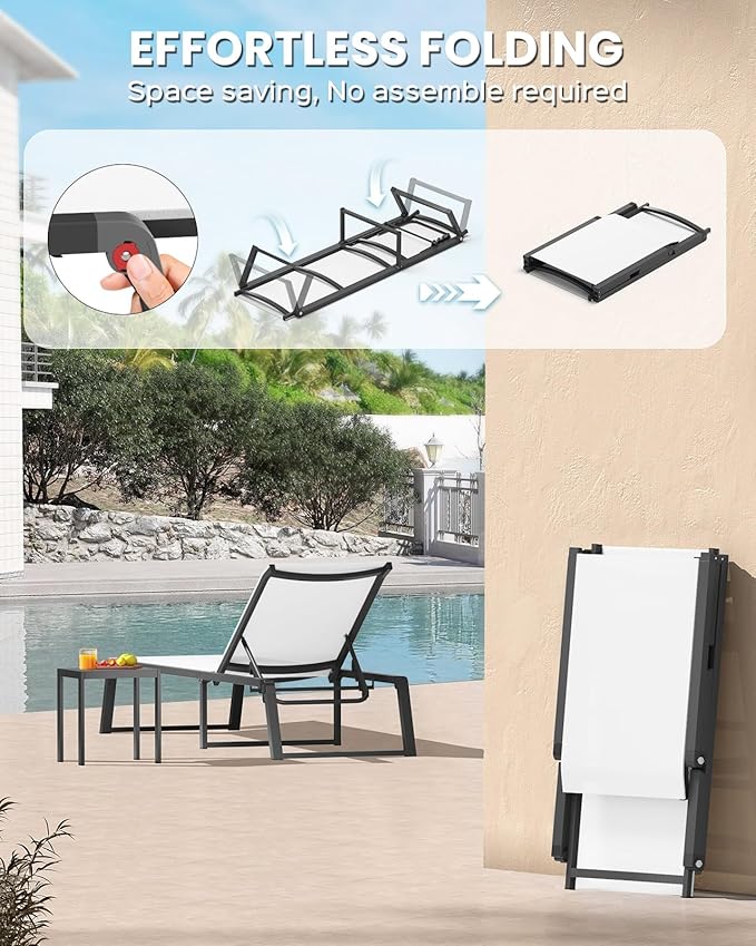 Aluminum Chaise Lounge Chair Outdoor, Foldable& No Assembly Patio Pool Lounge