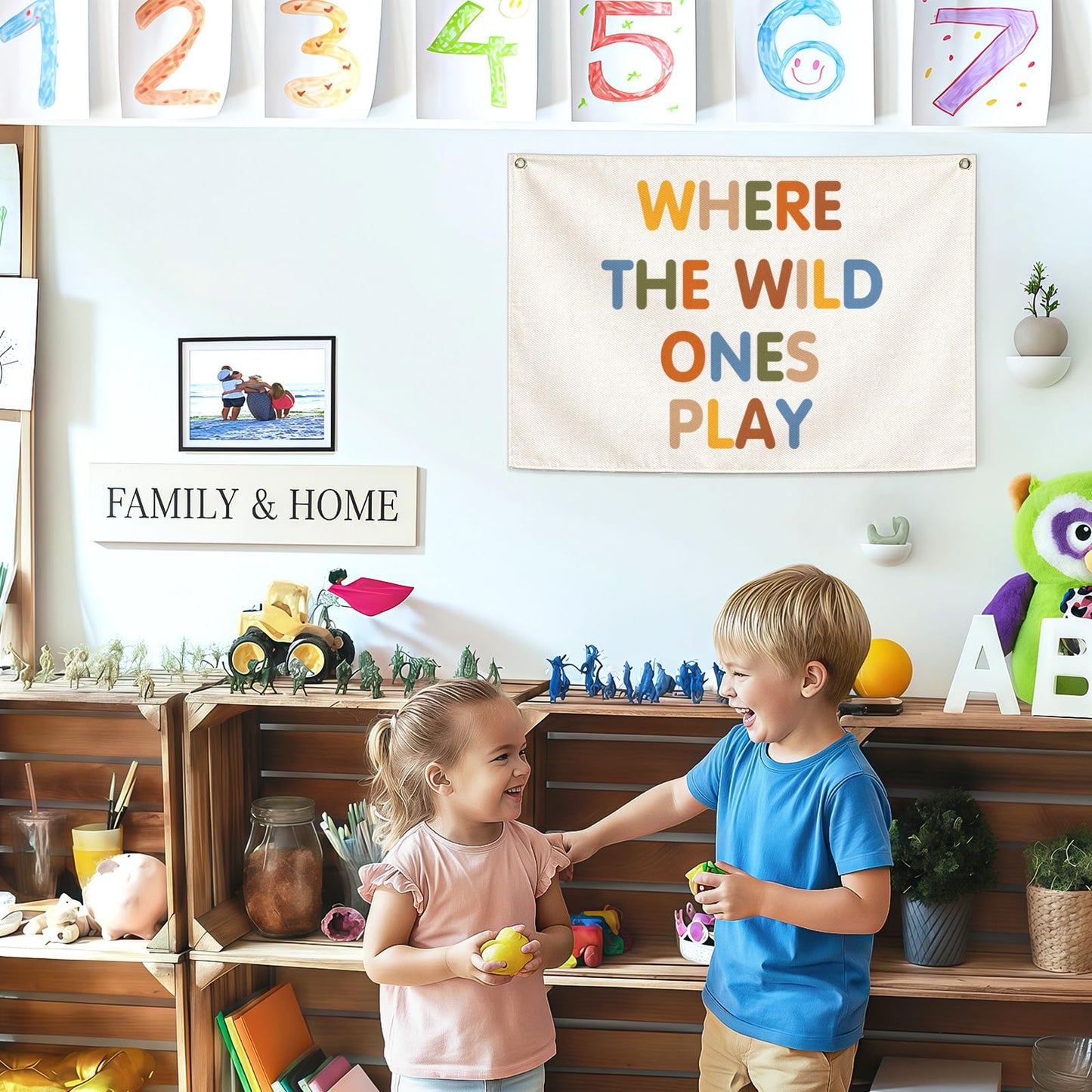 Nursery Rectangular Canvas Banner Flag-Where The Wild Ones Play Wall Sign Decor for Bedroom Playroom Babyroom Outdoor,Baby Shower Baptism Christmas Gift for Baby Boys Girls Kids-28.5"L×20"W