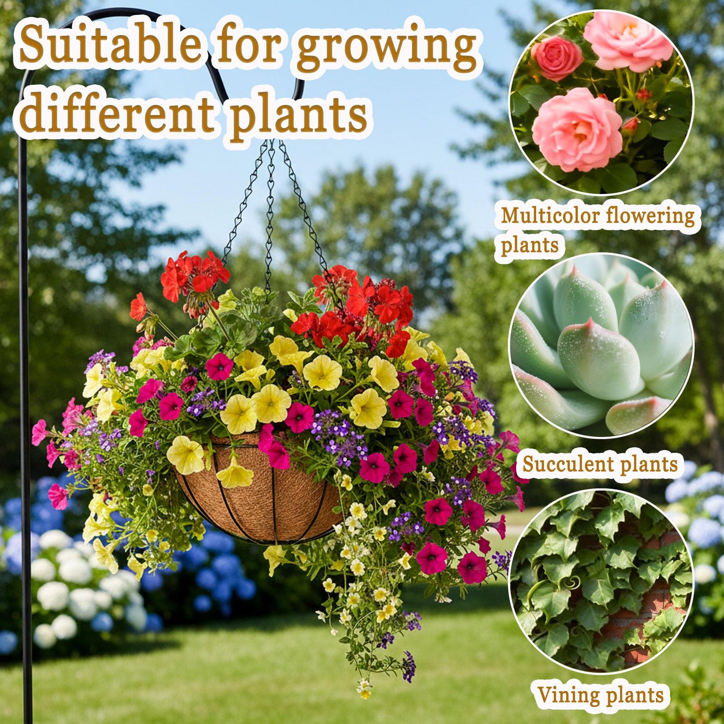 SMYAXUNW 4 Pack Hanging Planters 14 Inch Metal Hanging Planter Basket Flower Pots with Coco Coir Liners Round Wire Plant Holder with Chain for Indoor Outdoor Patio Porch Garden Decoration（XG）