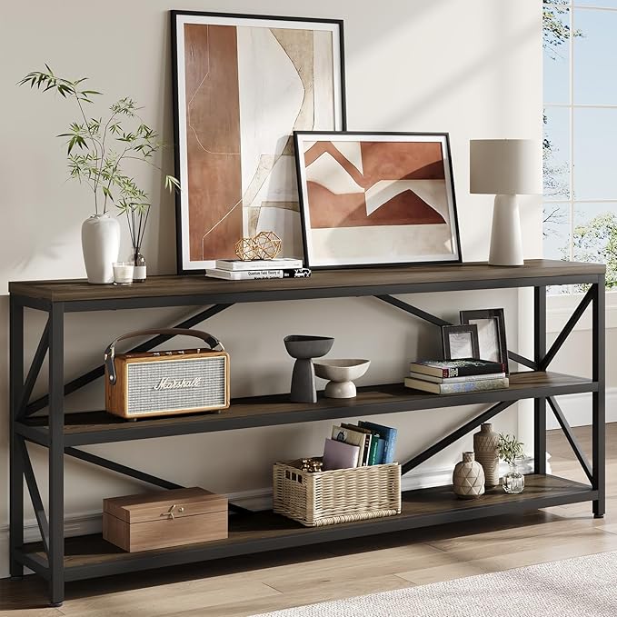 ONBRILL Industrial Console Sofa Table, 70.8 Inch Extra Long Entryway Table