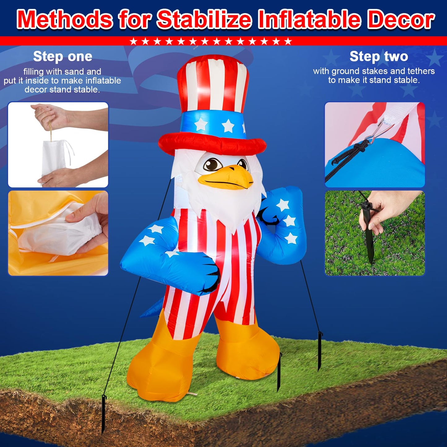 CAMULAND 6.1FT Inflatable American Eagle Patriotic Independence Day 4th of July Inflatable Outdoor Decorations Patriotic Inflatables with LED Lights for Yard Garden Lawn Memorial Day Decor