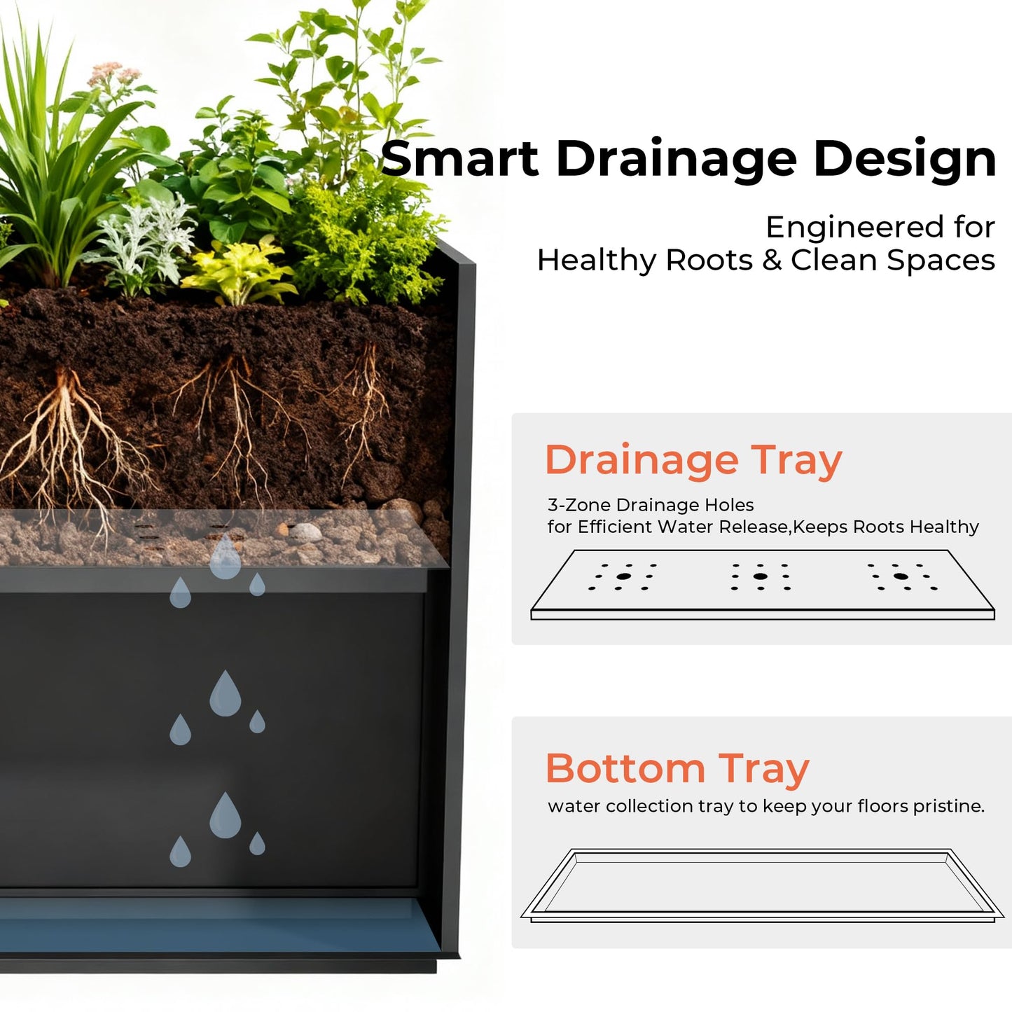 WORTH 36" Large Metal Planter Box, Outdoor Long Rectangular Tall Planter with Insert Shelf & Drainage Holes, Matte Black Standing Plants Box for Patio, Garden, Balcony, 36"Lx11"Wx32"H, Easy to Install