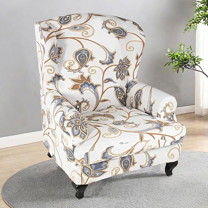 HAOYONG Wing Chair Slipcovers Printed Wingback Chair Covers 2 Pieces Wingback