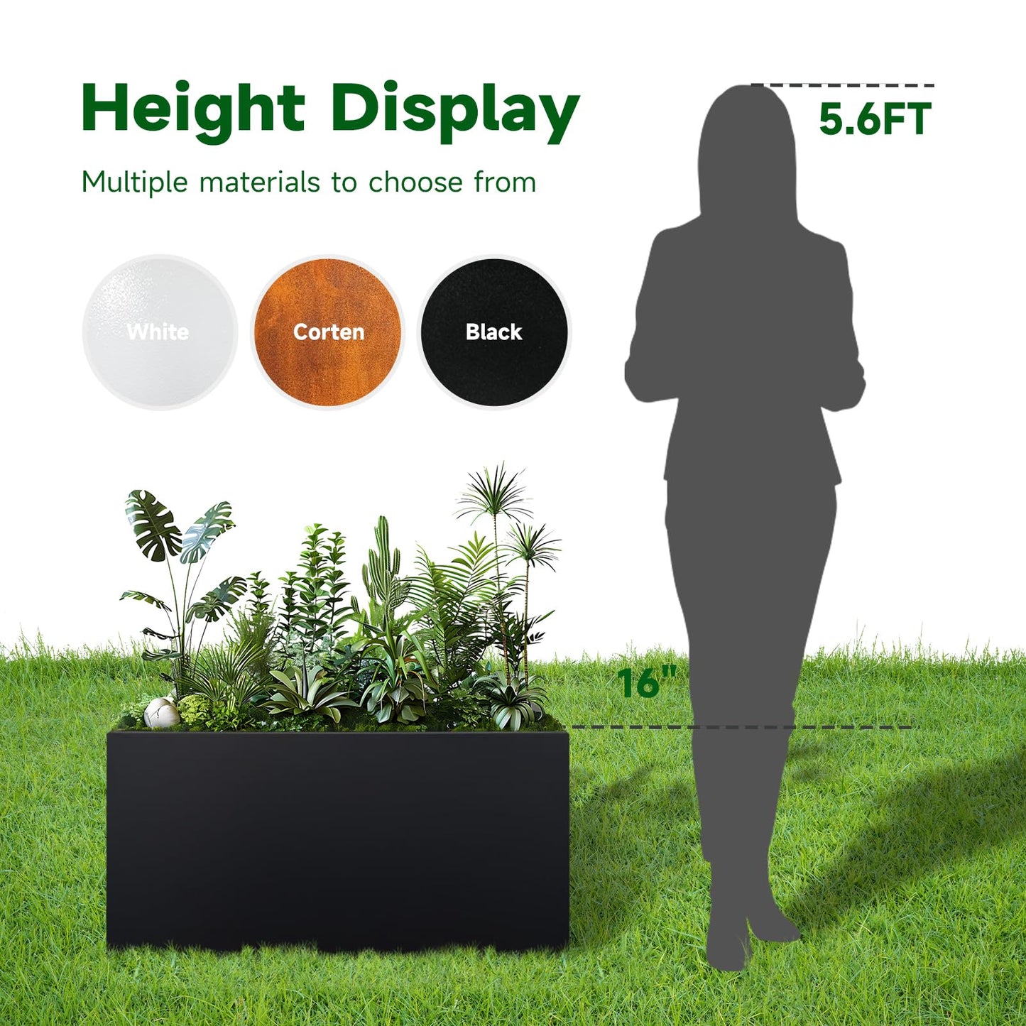 GZLVSOW Galvanized Steel Planter Black Metal Outdoor Planter 32" L x 12" W x 16" H Metal Heavy Planters Box Indoor & Outdoor, Commercial & Residential (32 x 12 x 16,Black)