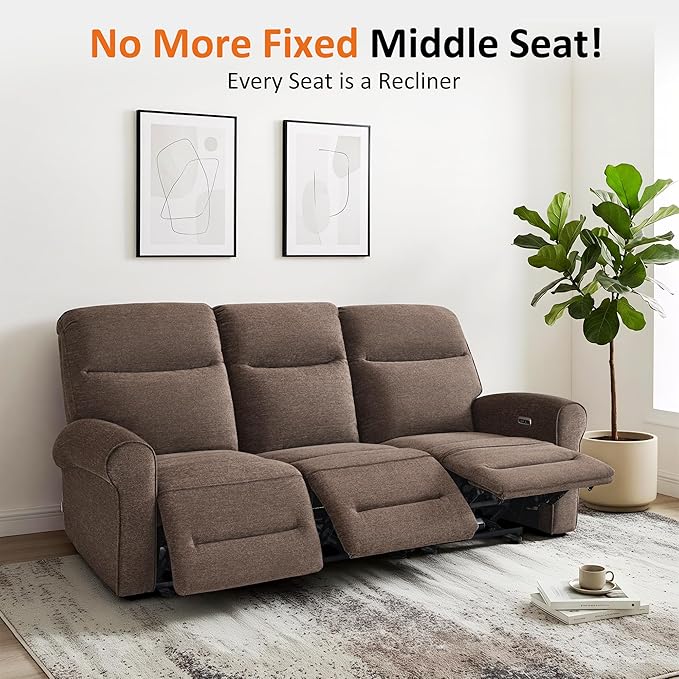 MCombo 87.8" Wall Hugger Power Reclining Sofa, 3-Seat Triple Recliner Couch