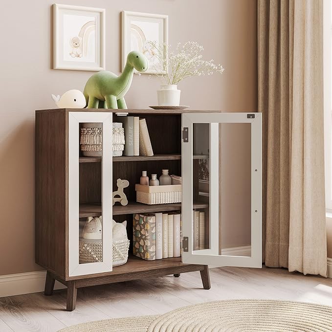 BELLEZE 31" Modern Display Curio Cabinet, 3-Tier White Storage Buffet