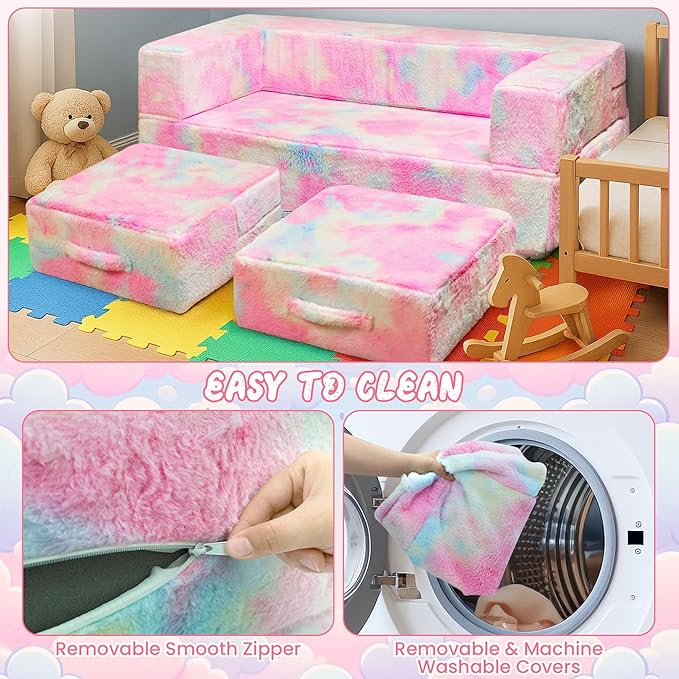 Cvortll Modular Kids and Toddler Play Couch, Convertible Folding Sofa, 3-in-1