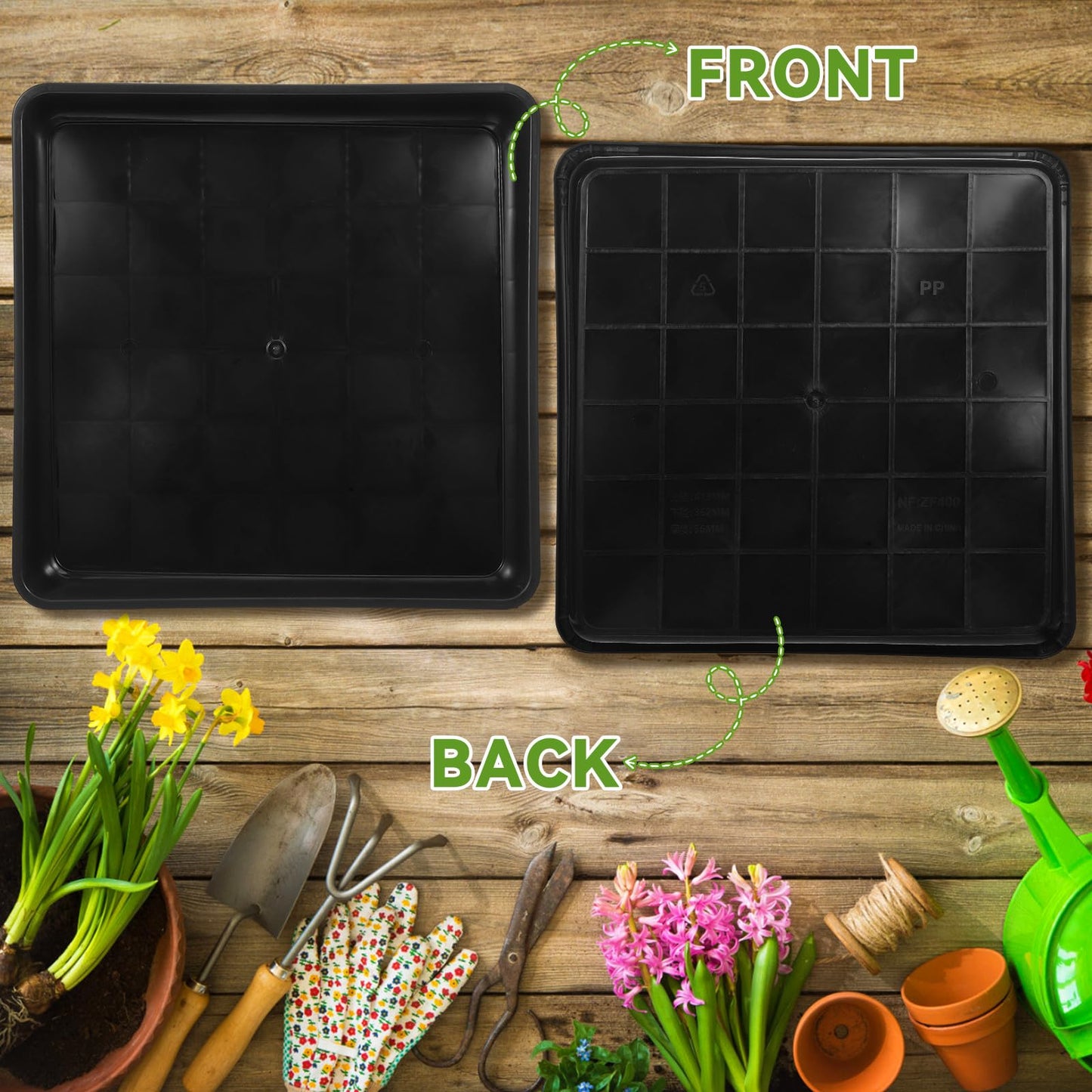 DOITOOL 16 Inch Square Plant Saucer Tray for Flower Pots Plastic Planter Drip Tray Holder Indoor and Outdoor Pot Drainage Saucer 2 Pack