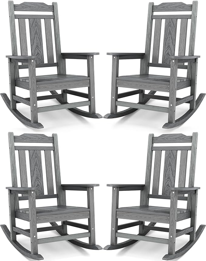 SERWALL Oversized Outdoor Rocking Chair Set of 4, All Weather Patio Rocking