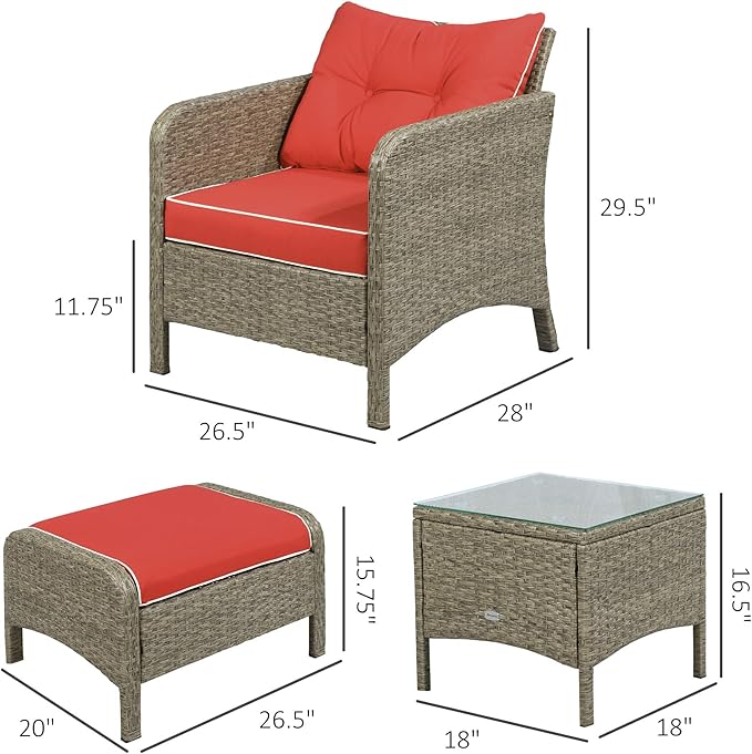 Outsunny 5 Pieces Rattan Wicker Lounge Chair Outdoor Patio Conversation Set