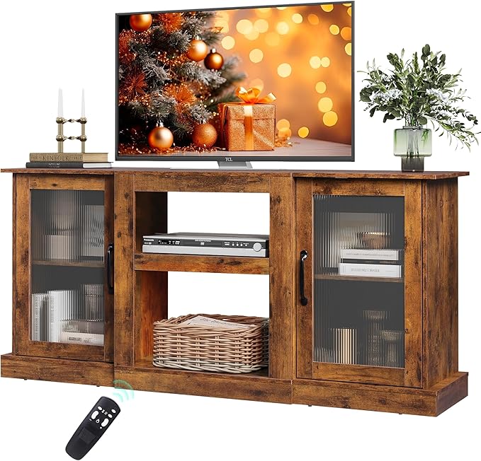 WLIVE Farmhouse TV Stand for 65 inch TV, Open Shelves TV Console for Living