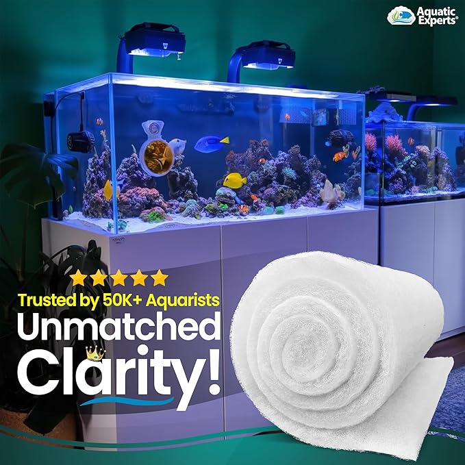 Aquatic Experts Aquarium Filter Floss for Fish Tank Filters - FilterFirst Aquarium Filter Pad - Media Roll for Crystal Clear Water, 3/4" - 1" Thick (12 Inch Wide, 24 Feet Long)