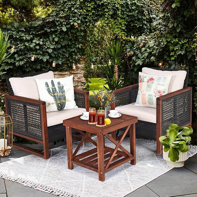 Tangkula 3 Pieces Patio Wicker Furniture Set, Rattan Outdoor Sofa Set