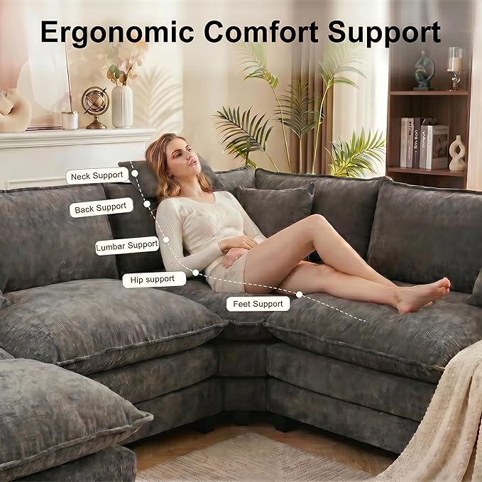 111.4" V-Shaped Corner Couch Sectional｜5 Seat Customizable Modular Cloud