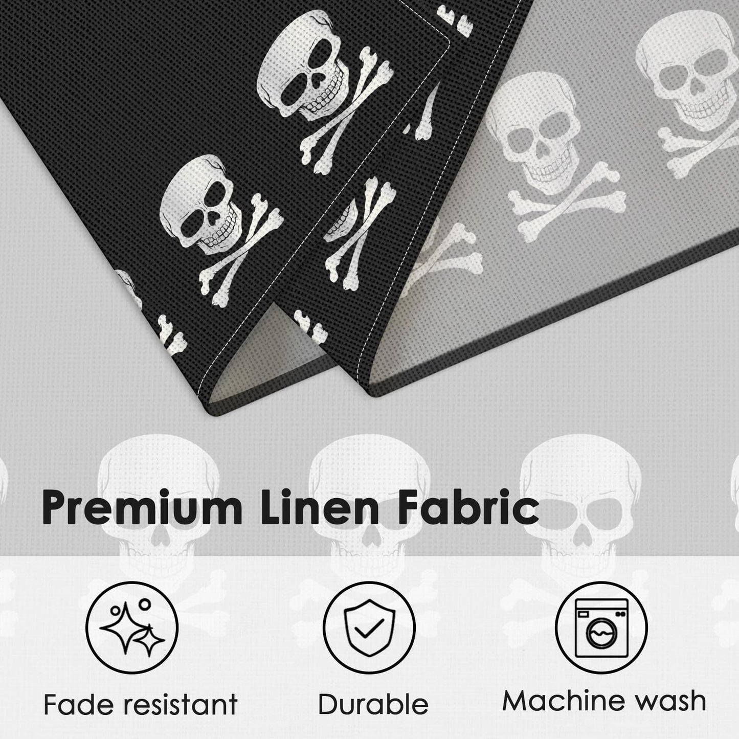 Bayson Halloween Pirate World Skull Placemats Set of 4, 12x18 Inch Skeleton Patriotic Country Table Mat, Non-Slip and Washable Linen Place Mat for Home Party Decoration