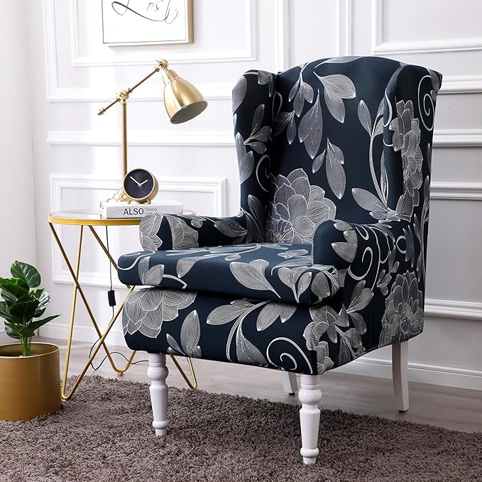 HAOYONG Wing Chair Slipcovers Printed Wingback Chair Covers 2 Pieces Wingback