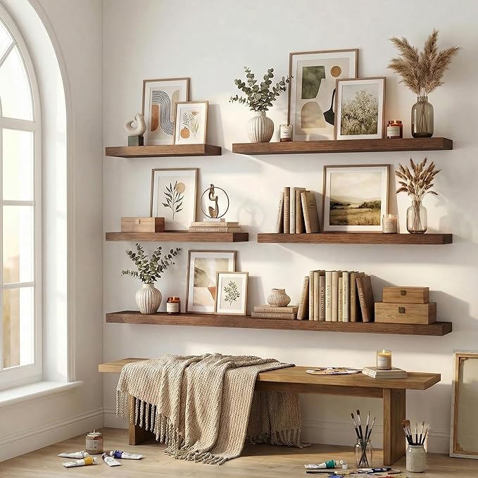 12 inch Deep Floating Shelves for Wall, 24 inch Wide Engineered Wood Wall
