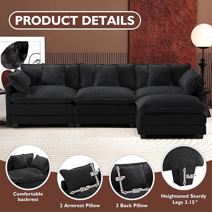 Ihanherry 111.4" L Shaped Modern Sofa Modular Sectional Cloud Couch