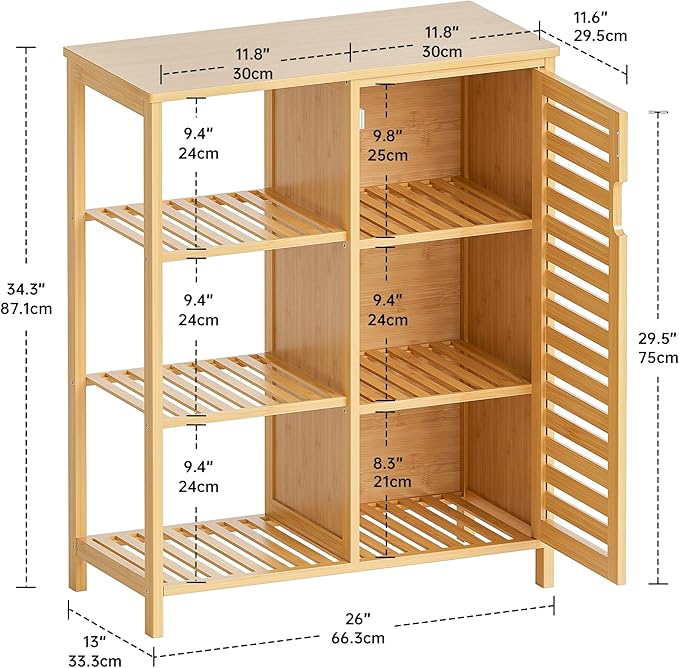 HITNET Bathroom Floor Cabinet, Bamboo Storage Cabinet