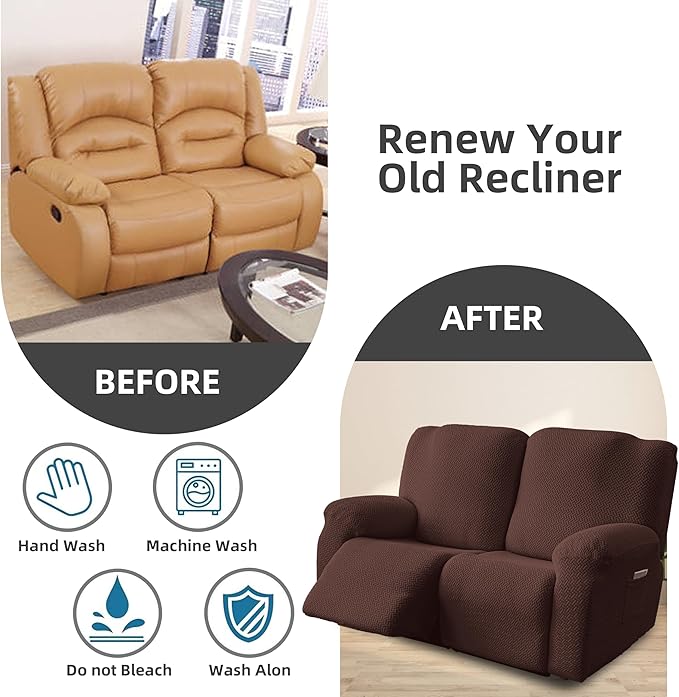Genina Recliner Loveseat Covers, Stretch Reclining Sofa Covers, 2 Seater Couch