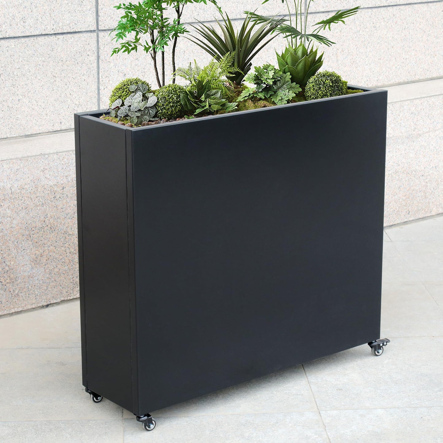 Modern Metal Planter Box with Lockable Wheels (40” x 36” x 12”) – Sleek Indoor/Outdoor Divider for Plants & Flowers – Durable Powder-Coated Steel – Minimalist Design