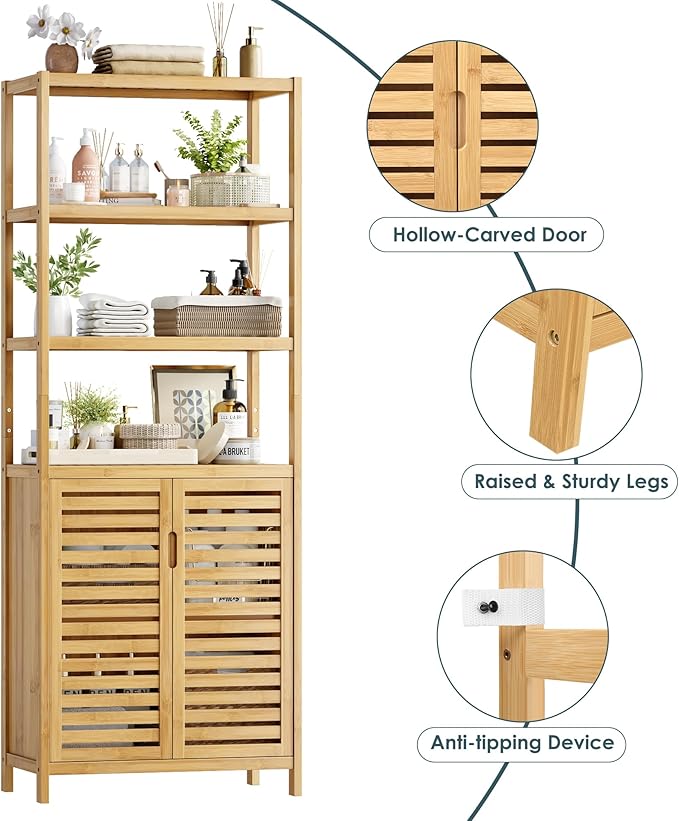 HIFIT Tall Bathroom Storage Cabinet, Corner Tall Cabinets Freestanding