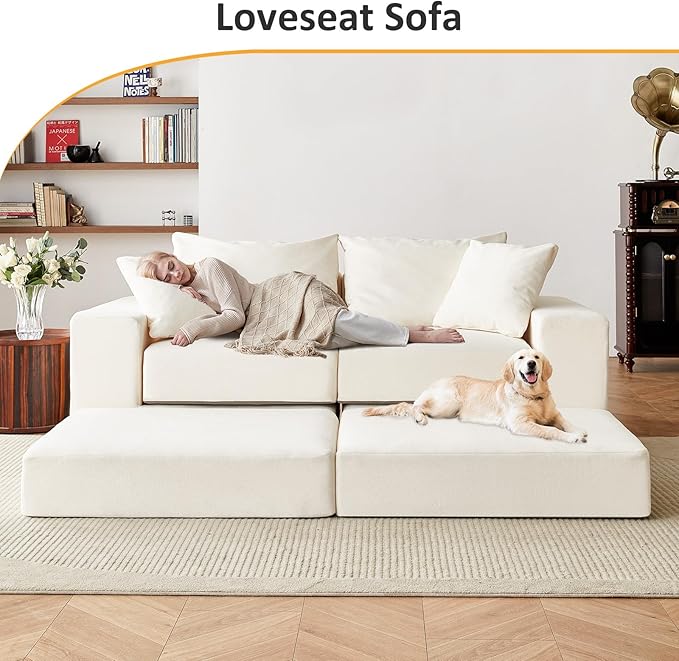 Modular Sectional Loveaeat Cloud Sofa, Boneless Couch