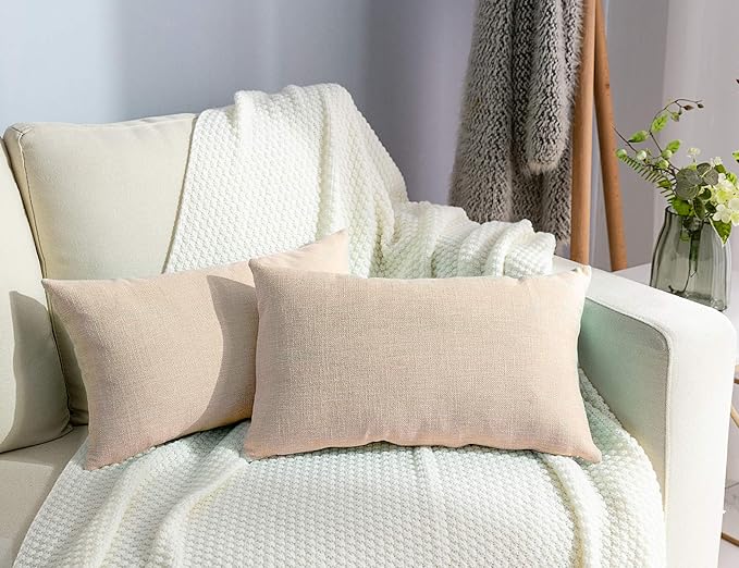 Stellhome Rectangle Linen Throw Pillow Covers Solid Burlap Farmhouse Decorative