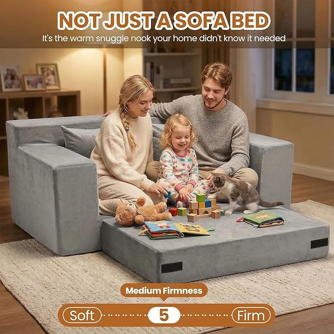 Loveseat Sofa Bed, Convertible Silky Velvet 5-in-1 Foldable Boneless Sleeper