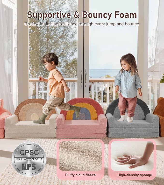little dove Extra Wide Soft Toddler Couch Fold Out, Comfy Toddler Chair
