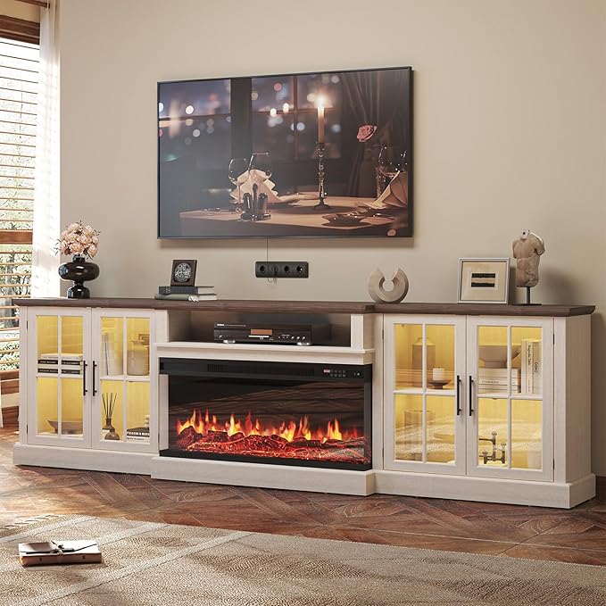 98" Farmhouse TV Stand with 36" Fireplace