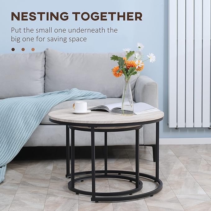 HOMCOM Round Nesting Tables Set of 2, Stacking Coffee Table Set